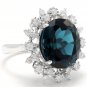 11.80Ct London Blue Topaz and Diamond 14K White Solid Gold Ring