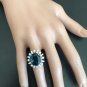 11.80Ct London Blue Topaz and Diamond 14K White Solid Gold Ring