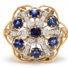 7.50Ct Natural Blue Sapphire & Diamond 14K Yellow Solid Gold Ring