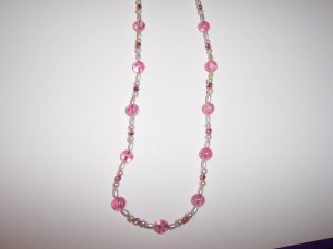 Pink Crackle Beaded Necklace
