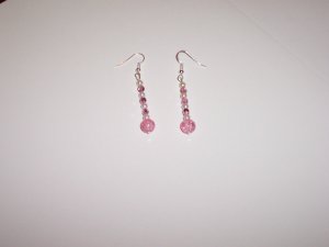 Pink crackle beaded drop earrings