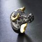 Chunky Black Bull Ring Golden Horns Punk Hip Hop CZ Unisex Ring