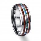 8mm Hawaiian Koa Wood and Abalone Shell Tungsten Carbide Ring