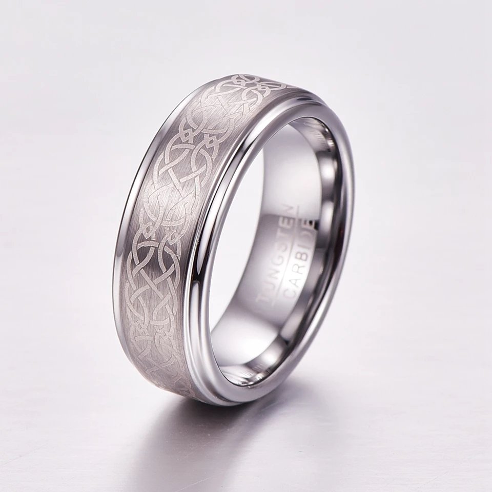 8mm Plating Laser Personalized Knot Brushed Tungsten Carbide Ring