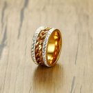 Gold Color Spinner Stylish Crystal Chain Wedding Band Stainless Steel Ring