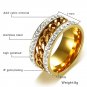 Gold Color Spinner Stylish Crystal Chain Wedding Band Stainless Steel Ring