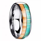 Inlay Brown Green Color Wood Grain Dome 8mm Width Polishing Tungsten Ring