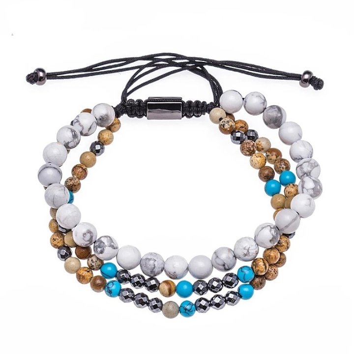 3pcs Mix Natural Stone White Onyx Bead Bracelets