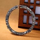 Double Chinese Dragon Head Thai Silver Cuff Bangle Bracelet
