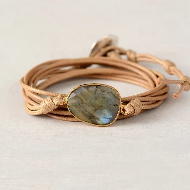 Rope Wrap Natural Stones Labradorite Boho Long Handmade Bracelet