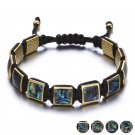 Colorful Square Gem Stone Braiding Black Rope Chain Adjustable Bracelet