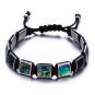 Colorful Square Gem Stone Braiding Black Rope Chain Adjustable Bracelet