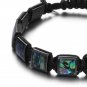 Colorful Square Gem Stone Braiding Black Rope Chain Adjustable Bracelet