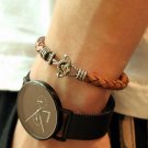 Stainless Steel With Brown Leather Anchor Bracelet