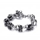 Stainless Steel Skulls Head Chain Bangle Bracelet Gothic Punk Biker Jewelry