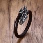Stainless Steel Dragons Head Leather Open Cuff Bracelet