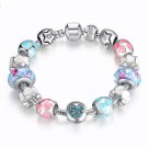 European Style Romantic Silver Heart Charm Murano Beads Bracelet