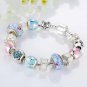 European Style Romantic Silver Heart Charm Murano Beads Bracelet