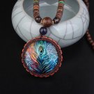New Design Peacock Feather Ethnic Handmade Sandalwood Long Sweater Necklace
