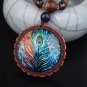 New Design Peacock Feather Ethnic Handmade Sandalwood Long Sweater Necklace