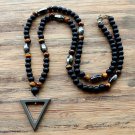 6mm Tiger Stone Bead Black Men's Hematite Triangle Pendants Necklace