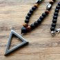 6mm Tiger Stone Bead Black Men's Hematite Triangle Pendants Necklace