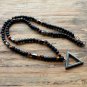 6mm Tiger Stone Bead Black Men's Hematite Triangle Pendants Necklace