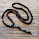 Black 6mm Stone Bead with Wood Bead Men's Pendants Necklace
