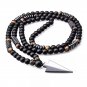 Long Necklac 8mm Tiger Stone Bead Black Men's Hematite Triangle Pendant Necklace