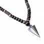 Long Necklac 8mm Tiger Stone Bead Black Men's Hematite Triangle Pendant Necklace