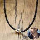 Black Braided Leather with Stainless Steel Beaded Choker Necklace