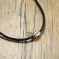 Black Braided Leather with Stainless Steel Beaded Choker Necklace