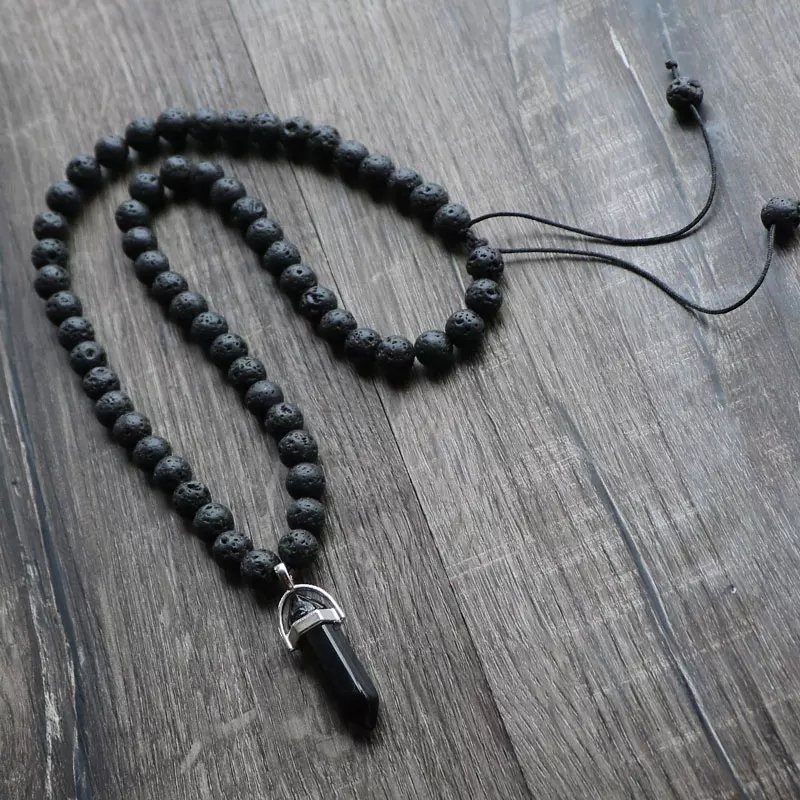Hand Knitted Volcanic Lava Stone Beads Diffuser Necklace