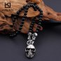 African Glass Beads 47cm Long Chain Men Punk Stainless Steel Skull Head Pendant Necklaces