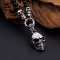 African Glass Beads 47cm Long Chain Men Punk Stainless Steel Skull Head Pendant Necklaces