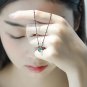 Genuine S925 Silver Blue Rose Flower Crystal Pendant Necklace