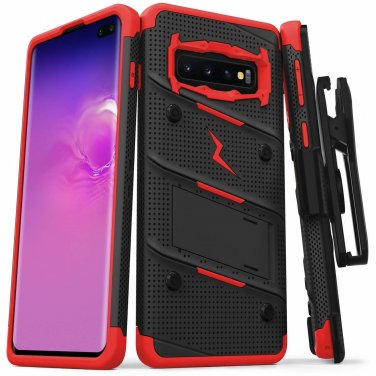 For Galaxy S10 Plus Case Military Grade Drop with Kickstand Holster Black/Red
