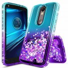 For Motorola Droid Turbo 2 Case Glitter Liquid Quicksand Waterfall Aqua/Purple