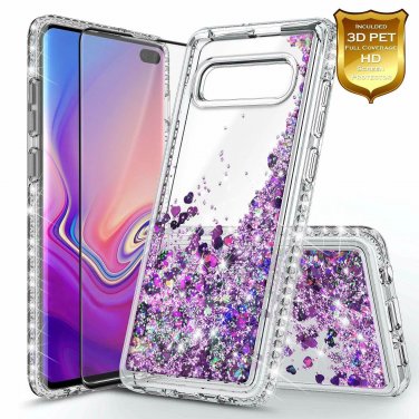 For Samsung Galaxy S10e Case Glitter Liquid Sparkle Waterfall Shockproof Purple