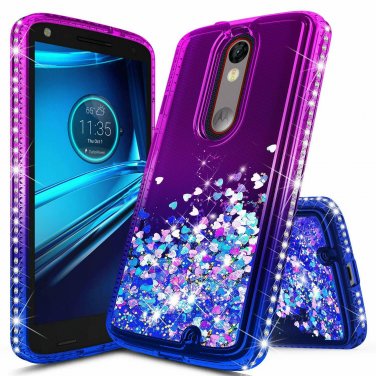 For Motorola Droid Turbo 2 Case Glitter Liquid Quicksand Waterfall Purple/Blue