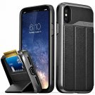 For iPhone X/Xs Case Drop Protection Flip Leather Card Slot Kickstand Gray/Black