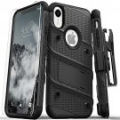 iPhone XR Case Military Grade Drop Tested Tempered Glass Screen Kickstand Black