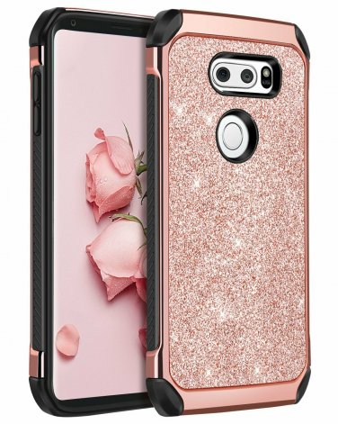 For LG V30 Case Slim 2 in 1 Glitter Sparkly Cover Heavy Duty Shockproof Rose