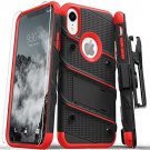 iPhone XR Case Military Grade Drop Tested Tempered Glass Screen Kickstand Red