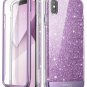 For iPhone Xs Max Case Cosmo FullBody Bling Glitter Sparkle Clear Bumper Purple