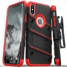 For iPhone X/XS Case Military Grade Drop Tested with Screen Protector Black RED