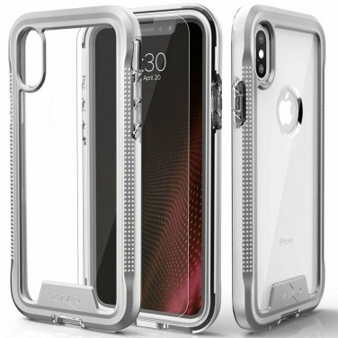 For iPhone Xs Max case Military Grade DropTested Tempered Glass Silver  Clear