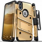 For iPhone Xs Max case Military Grade Drop Tested Holster Kickstand Gold Black