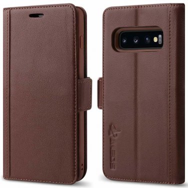 For Galaxy S10 Wallet Case 3D Full Cover Premium Leather Card Slot Brown