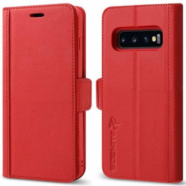 For Galaxy S10 Wallet Case 3D Full Cover Premium Leather Card Slot Genuine Red